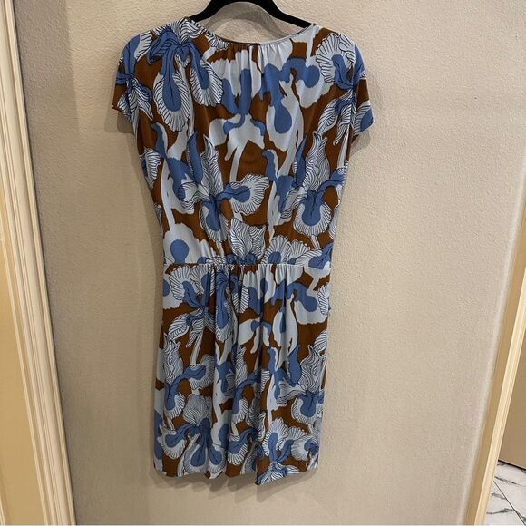 Tibi | L | Blue and Brown Wrap Sundress with Dolman Cap Sleeves size large - Picture 2 of 7